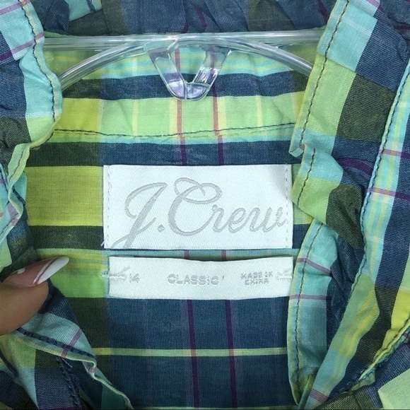 J. Crew Classic-fit silk-cotton voile ruffleneck shirt in spring plaid - Picture 3 of 8
